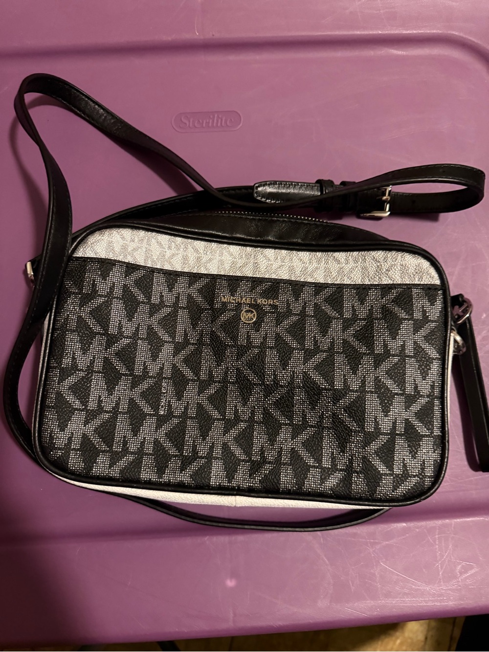 Michael Kors Black and Silver MK Logo Crossbody Bag